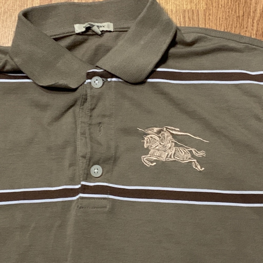 Burberry London polo shirt men’s size small striped beige golf pullover logo